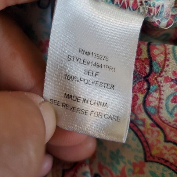 Daniel Rainn Top V Neck Blouse for Work Wear Size L Pink Geometric Design - Picture 10 of 11